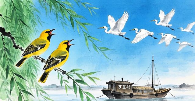 兩個(gè)黃鸝鳴翠柳
